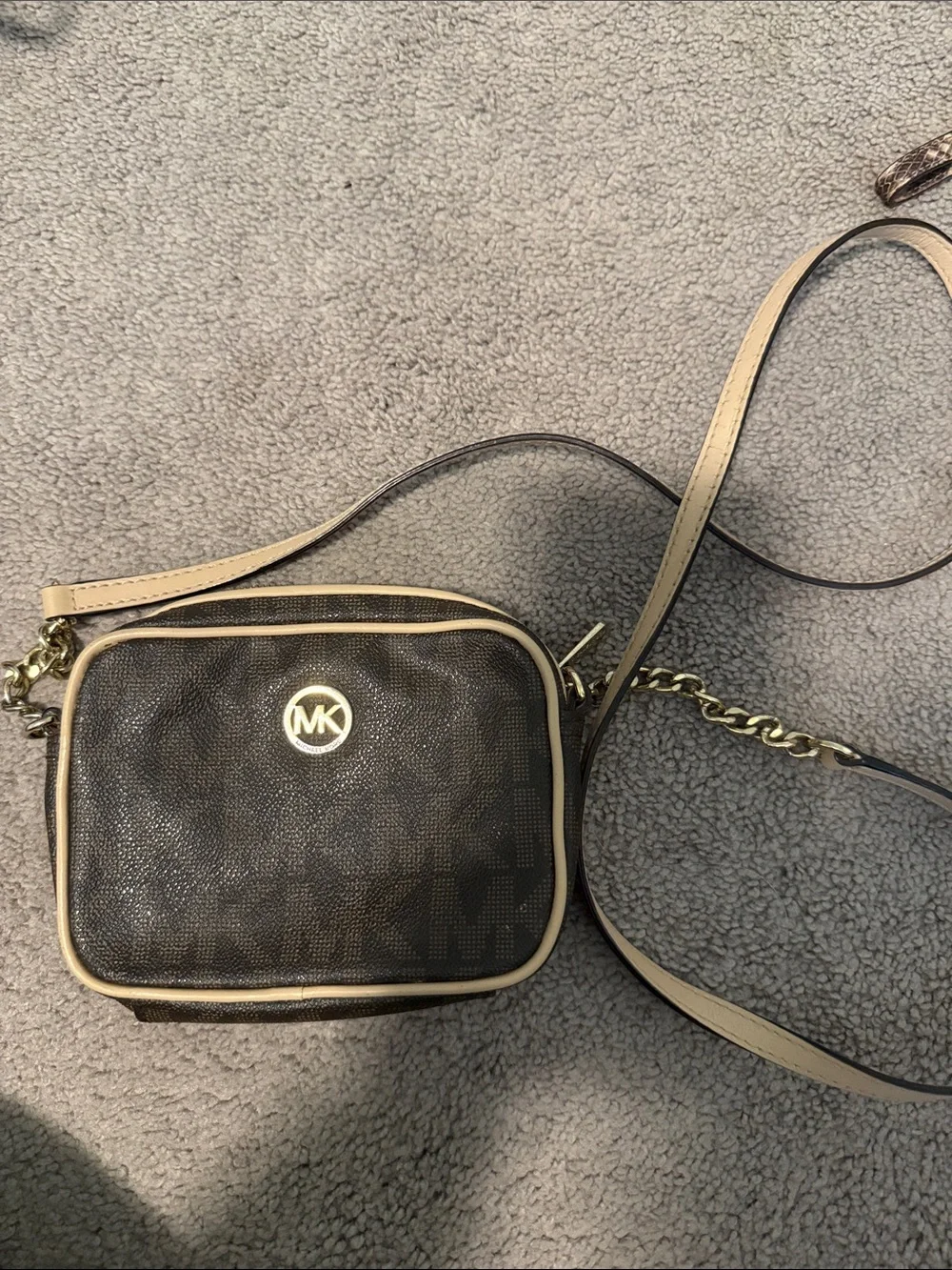 Michael Kors Brown and Tan Signature Crossbody Camera Bag